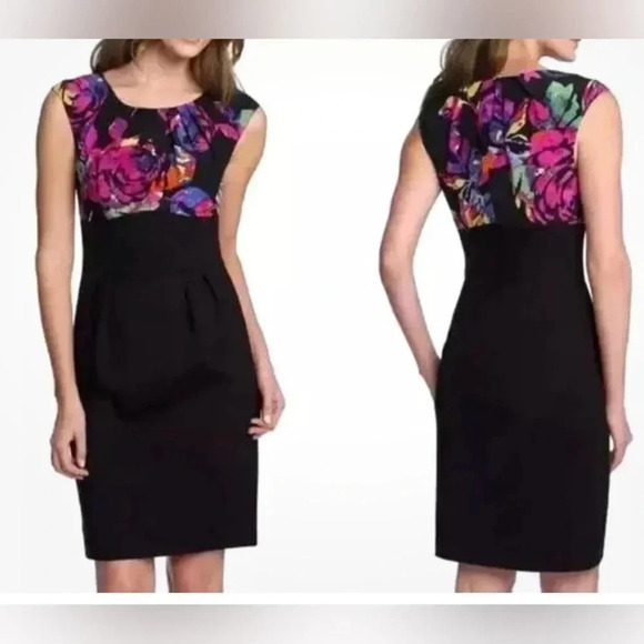 Trina Turk Serafina Floral Cap Sleeve Ponte Knit Silk Sheath Dress Size 4 Career - Picture 13 of 13